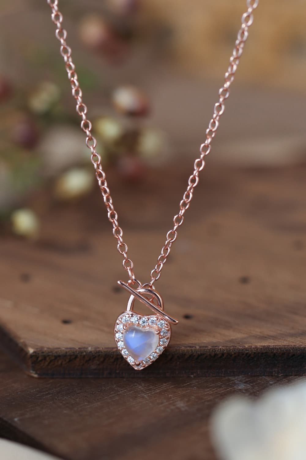 Moonstone Heart Lock Pendant Necklace